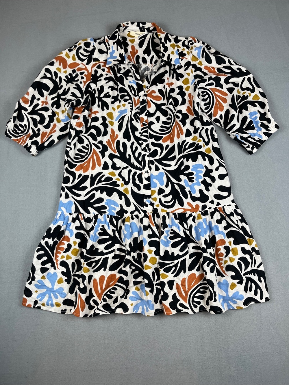 Suncoo  Print Button-Front Linen Blend Dress 
Size: T1 (small)